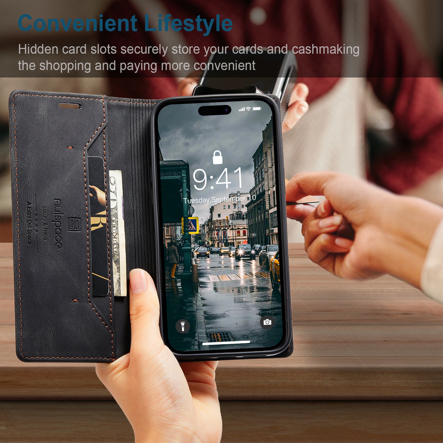 Luxury Retro Leather iPhone 14 Pro Case Magnetic Buckle RFID