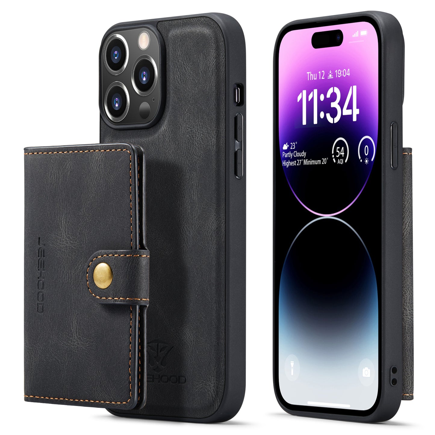 Magnetic Detachable Card Holder iPhone 14 Pro Case Leather Flip