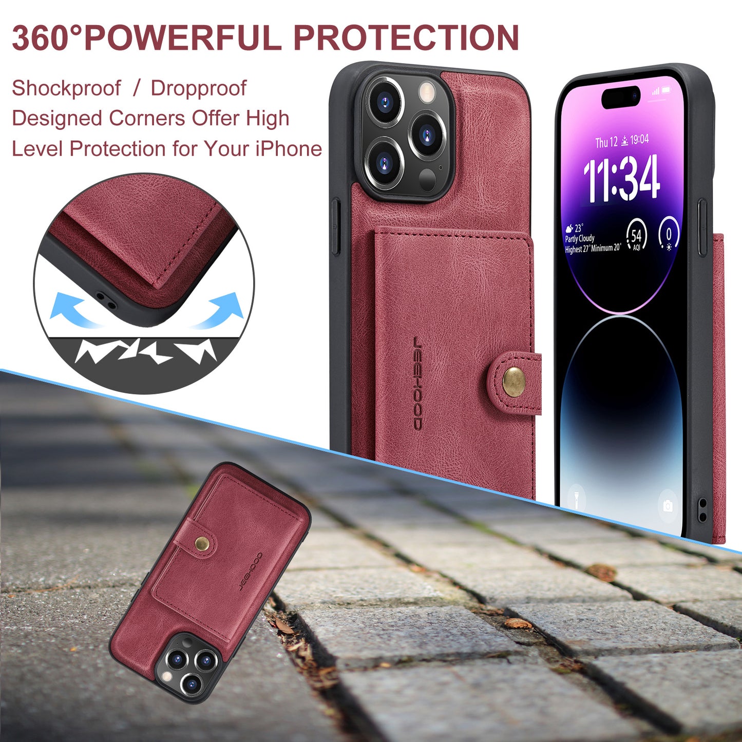 Magnetic Detachable Card Holder iPhone 14 Pro Case Leather Flip