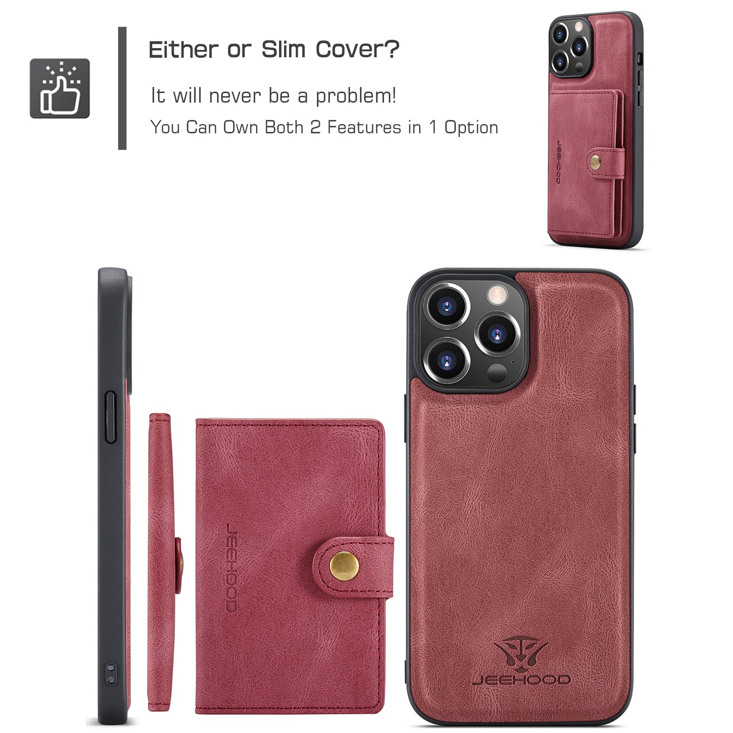 Magnetic Detachable Card Holder iPhone 14 Pro Case Leather Flip