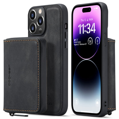 Magnetic Removable Zipper Wallet iPhone 14 Pro Case Leather Back