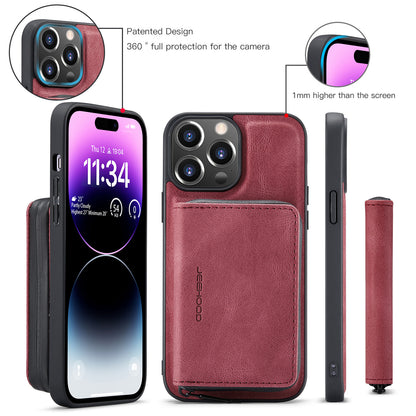 Magnetic Removable Zipper Wallet iPhone 14 Pro Case Leather Back