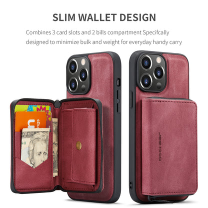 Magnetic Removable Zipper Wallet iPhone 14 Pro Case Leather Back