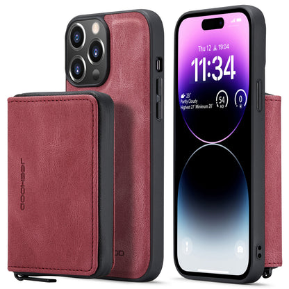 Magnetic Removable Zipper Wallet iPhone 14 Pro Case Leather Back