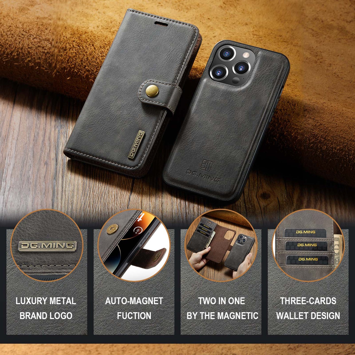 Wallet Detachable 2 In 1 Buckle iPhone 14 Pro Max Case Magnetic