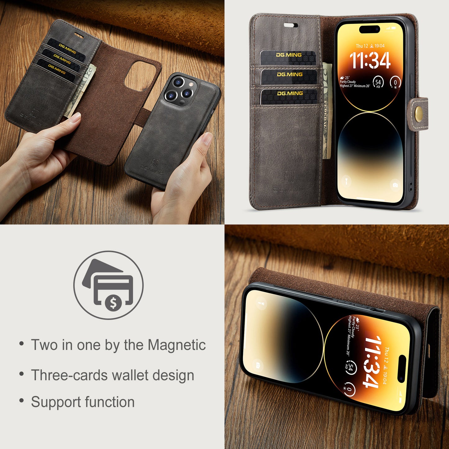 Wallet Detachable 2 In 1 Buckle iPhone 14 Pro Max Case Magnetic