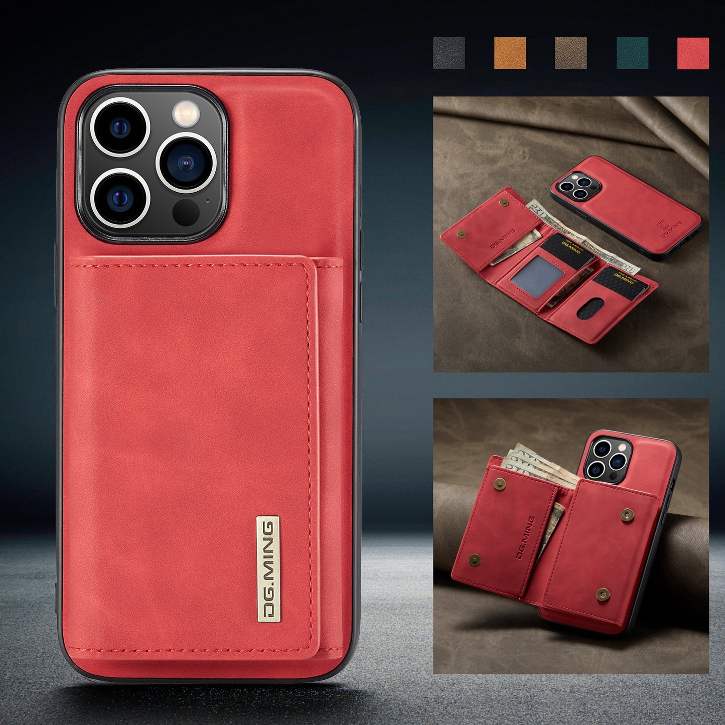 Retro Detachable Fold Wallet iPhone 14 Pro Max Case Magnetic Clip