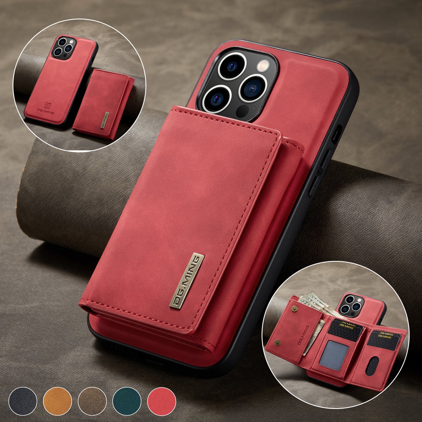 Retro Detachable Fold Wallet iPhone 14 Pro Max Case Magnetic Clip