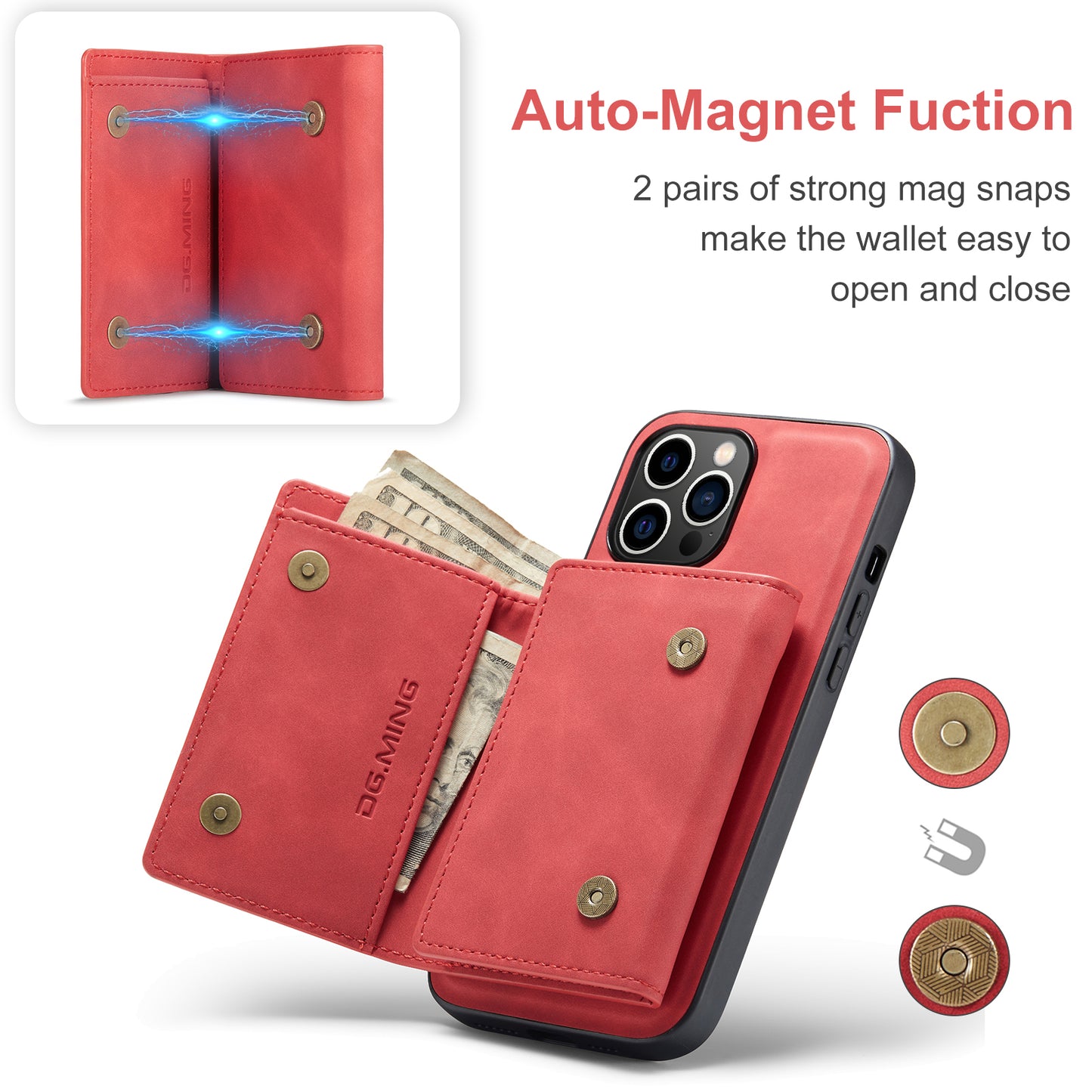 Retro Detachable Fold Wallet iPhone 14 Pro Max Case Magnetic Clip