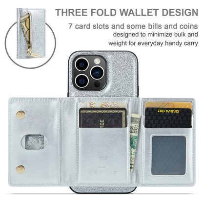 Glitter Leather 2-in-1 Wallet Zipper iPhone 14 Pro Max Case Detachable