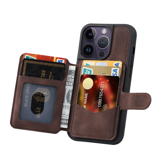 Fantasy Card Slots Buckle iPhone 14 Pro Max Case Leather Anti-theft