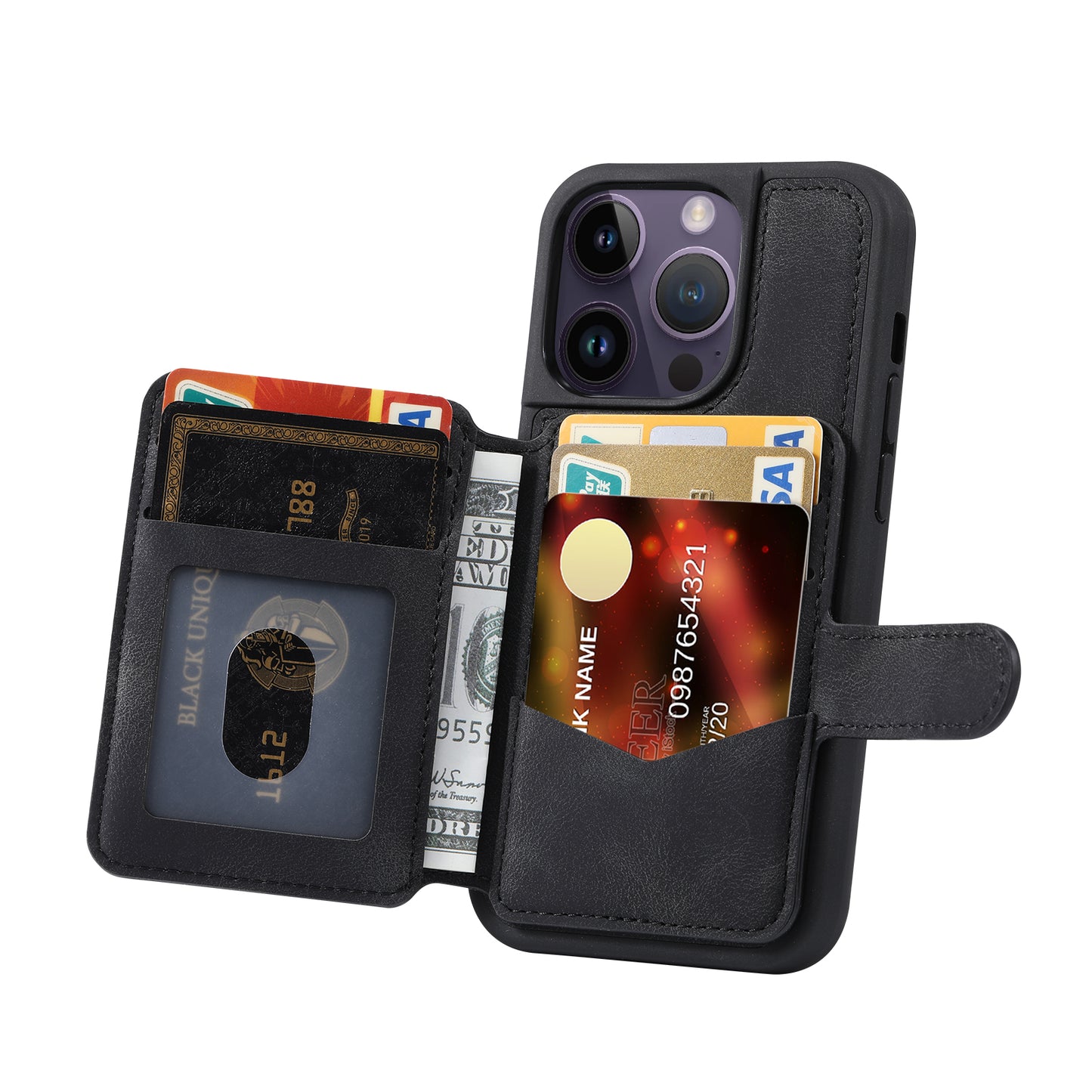 Fantasy Card Slots Buckle iPhone 14 Pro Max Case Leather Anti-theft