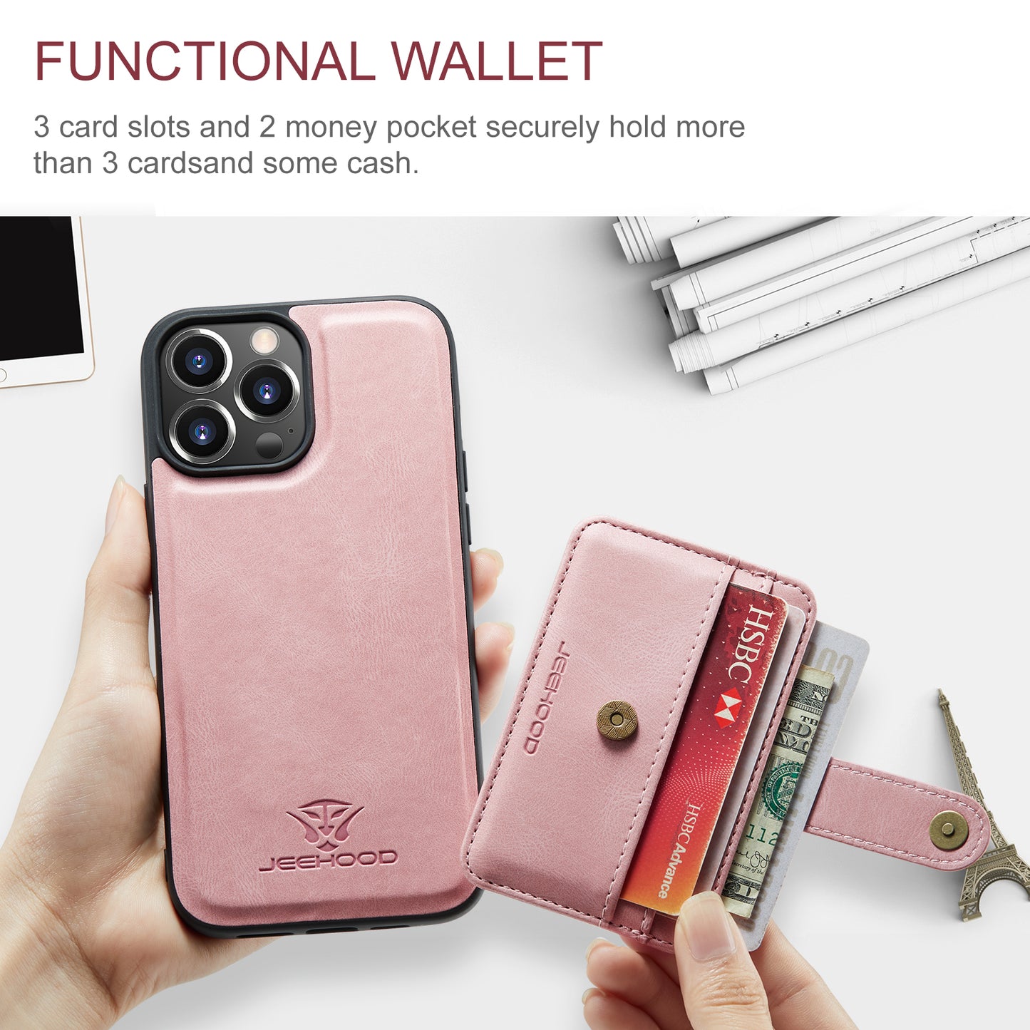 Powerful Magnetic Card Holder iPhone 14 Pro Max Case Detachable