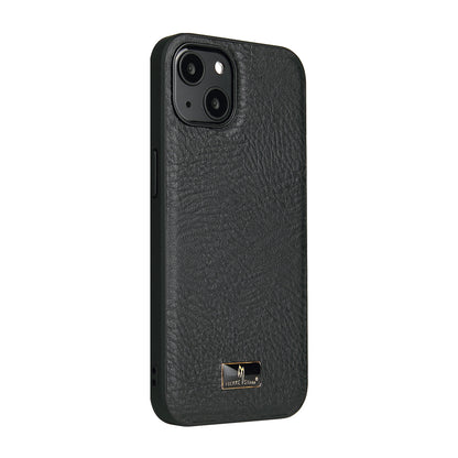 Men's Ironware Symbol Leather iPhone 15 Case Back