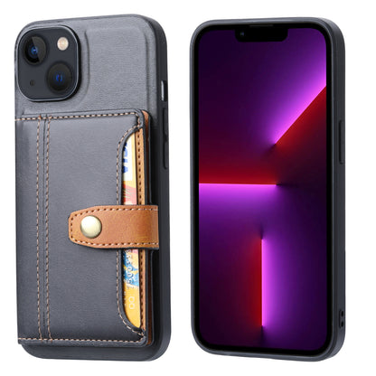 Buckle Retro Leather iPhone 14 Pro Max Case Stand Multi-card Slots