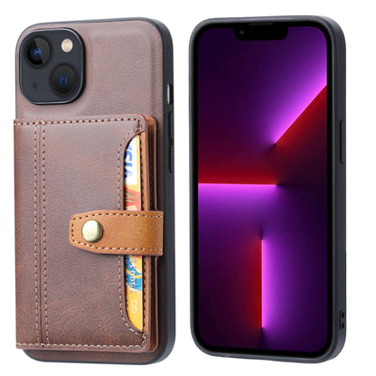 Buckle Retro Leather iPhone 14 Case Stand Multi-card Slots