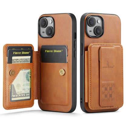 Oil Wax Leather Card Holder iPhone 14 Plus Case Finger Clip