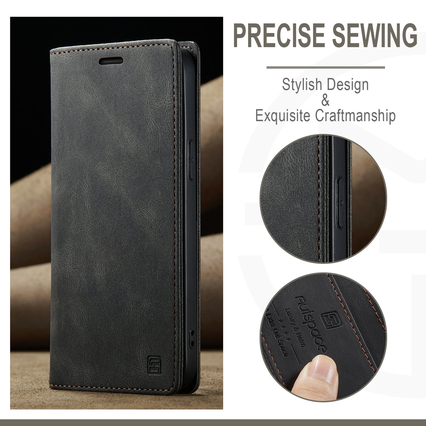 Luxury Retro Leather iPhone 15 Plus Case Magnetic Buckle RFID