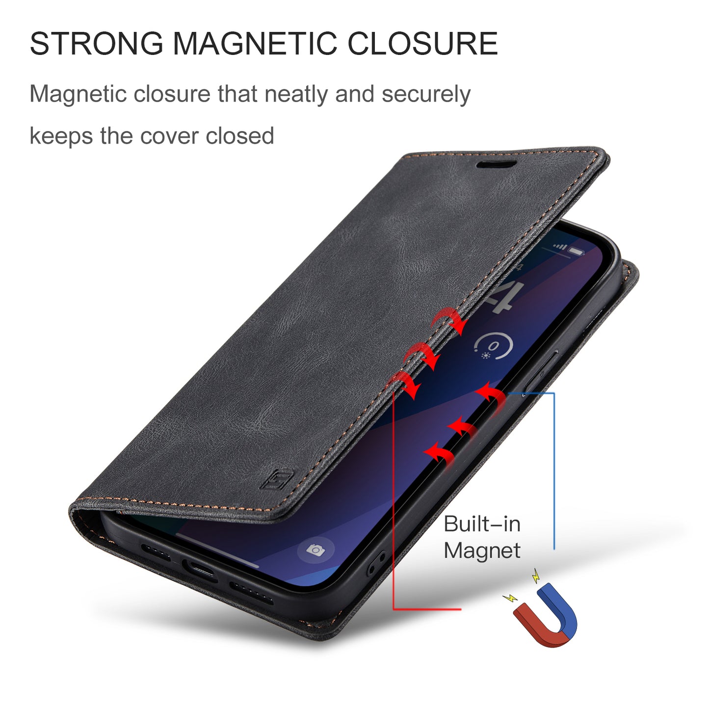 Luxury Retro Leather iPhone 15 Plus Case Magnetic Buckle RFID