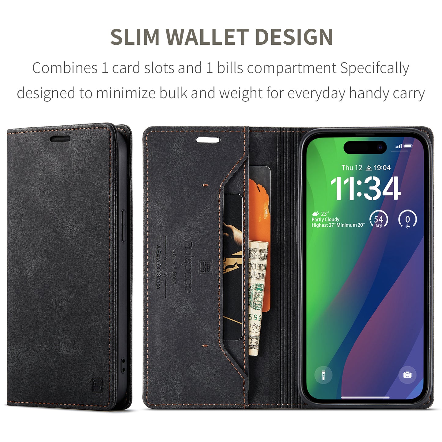 Luxury Retro Leather iPhone 15 Plus Case Magnetic Buckle RFID