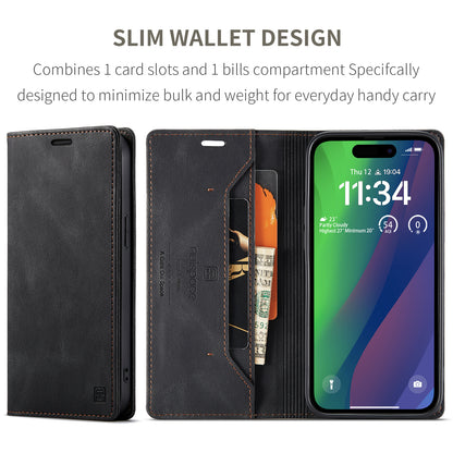 Luxury Retro Leather iPhone 15 Plus Case Magnetic Buckle RFID