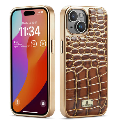 Electroplate Alligator Leather iPhone 15 Plus Case Back Deluxe