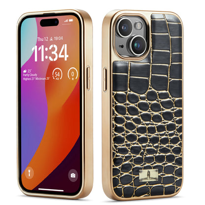 Electroplate Alligator Leather iPhone 15 Plus Case Back Deluxe