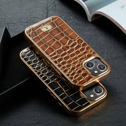 Electroplate Alligator Leather iPhone 15 Plus Case Back Deluxe