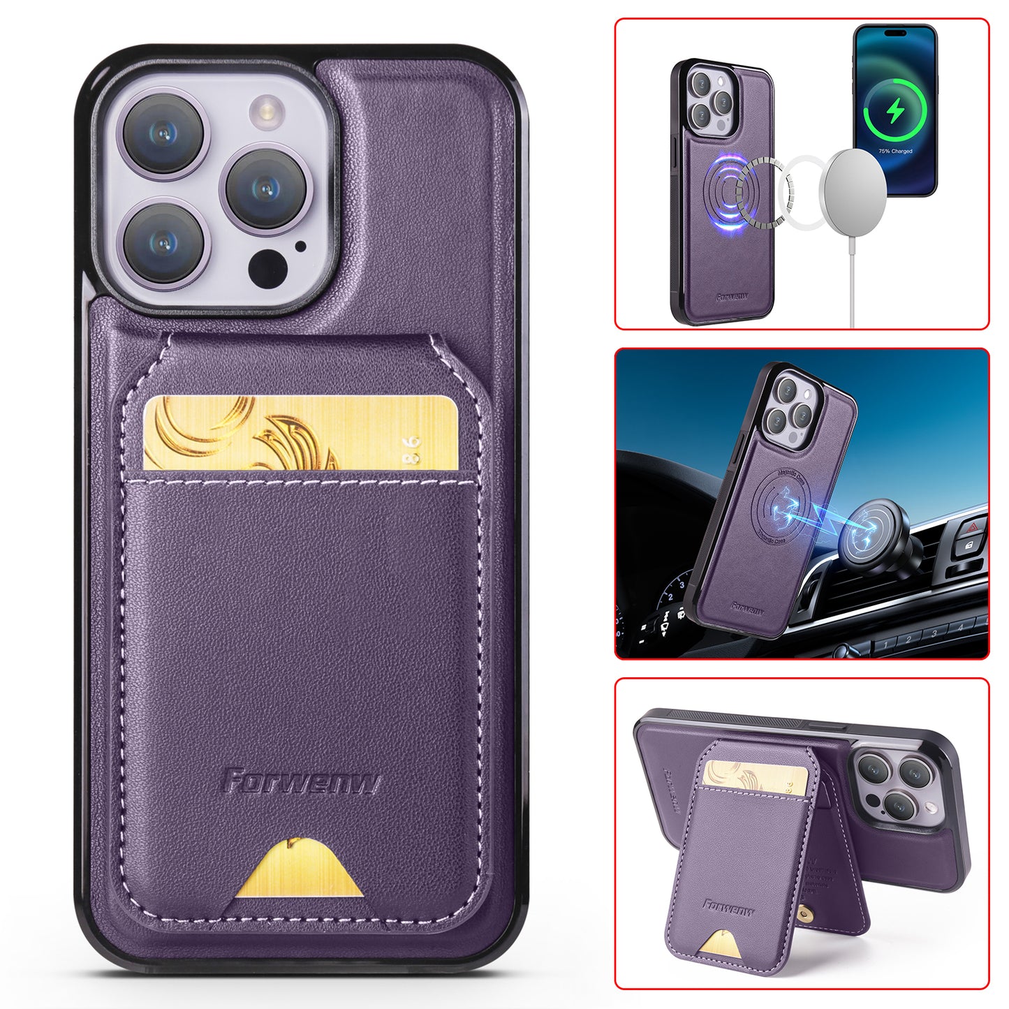 Detachable 2-in-1 Leather Card Bag iPhone 15 Case Magnetic