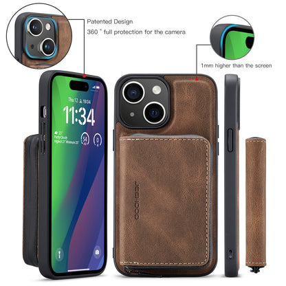 Magnetic Removable Zipper Wallet iPhone 16 Case Leather Back