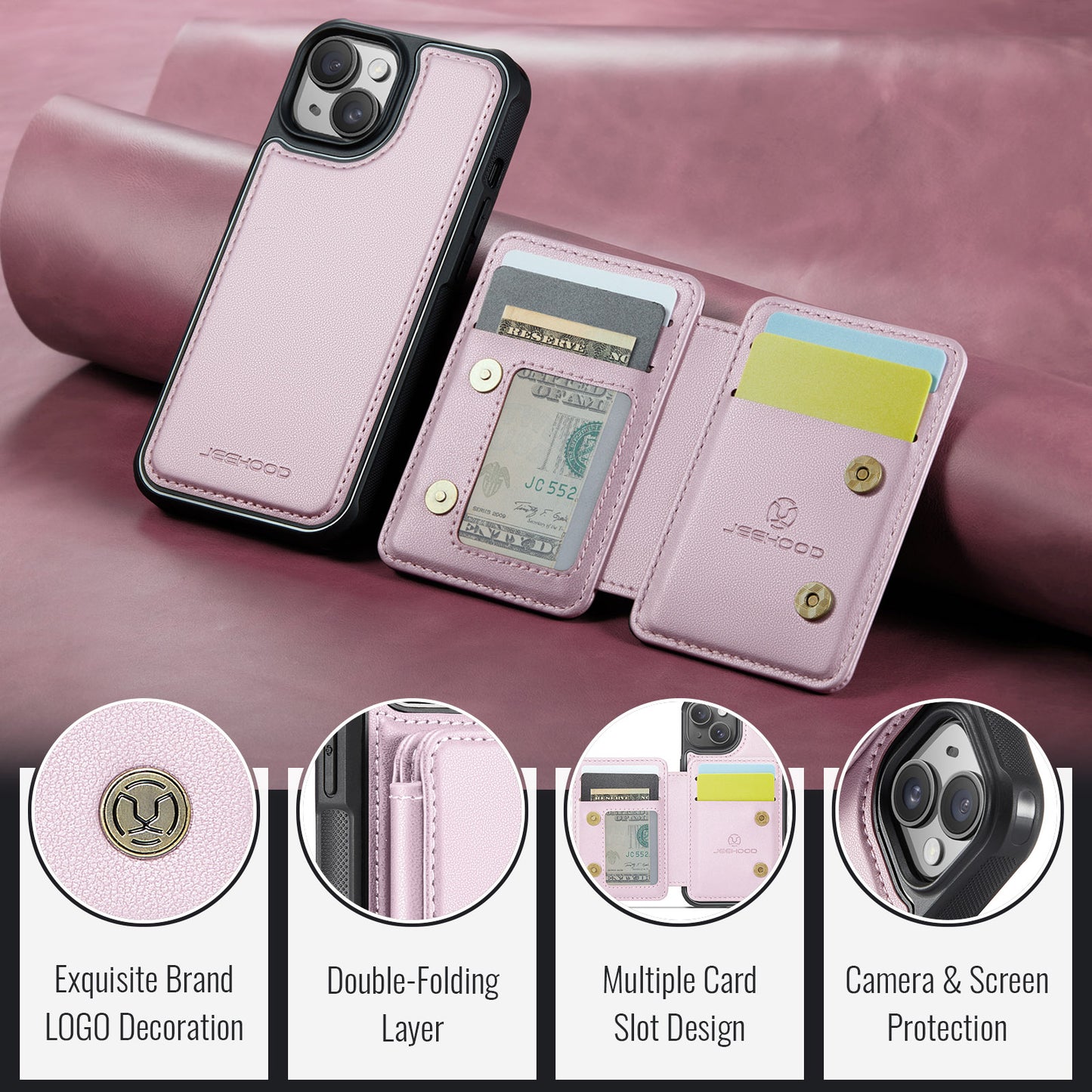 Magnetic Card Holder iPhone 16 Case Detachable RFID Blocking