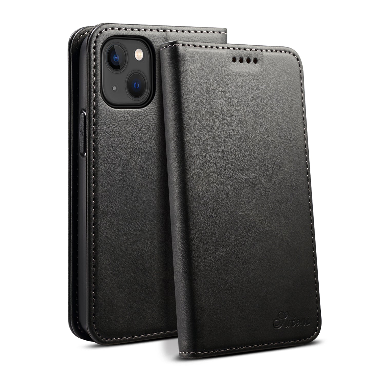 Calfskin Simple Wallet iPhone 15 Plus Case RFID Magnetic