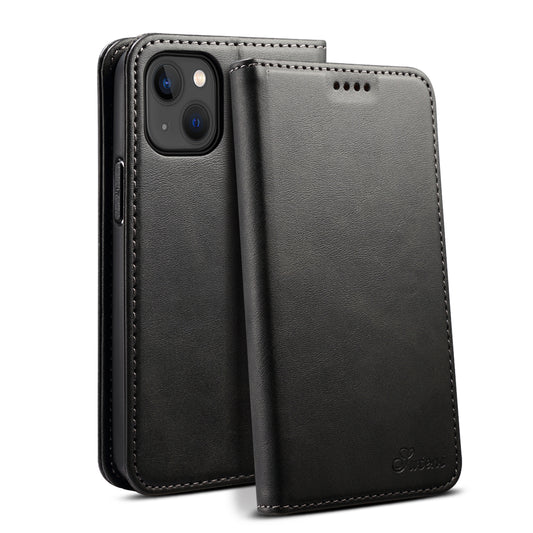 Calfskin Simple Wallet iPhone 16 Plus Case RFID Magnetic