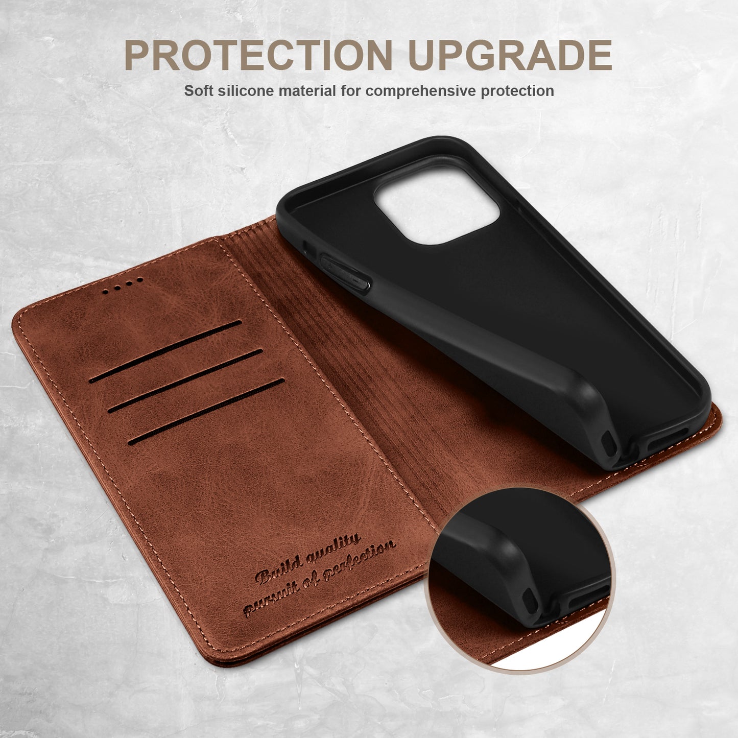 Calfskin Simple Wallet iPhone 15 Case RFID Magnetic