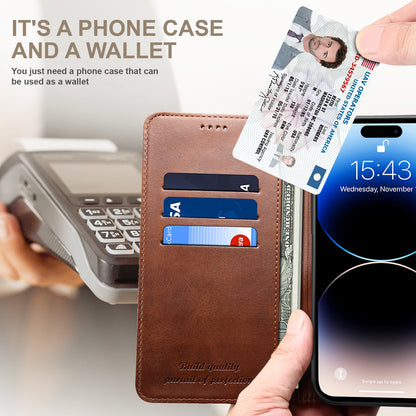 Calfskin Simple Wallet iPhone 15 Plus Case RFID Magnetic