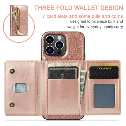 Glitter Leather 2-in-1 Wallet Zipper iPhone 15 Pro Max Case Detachable