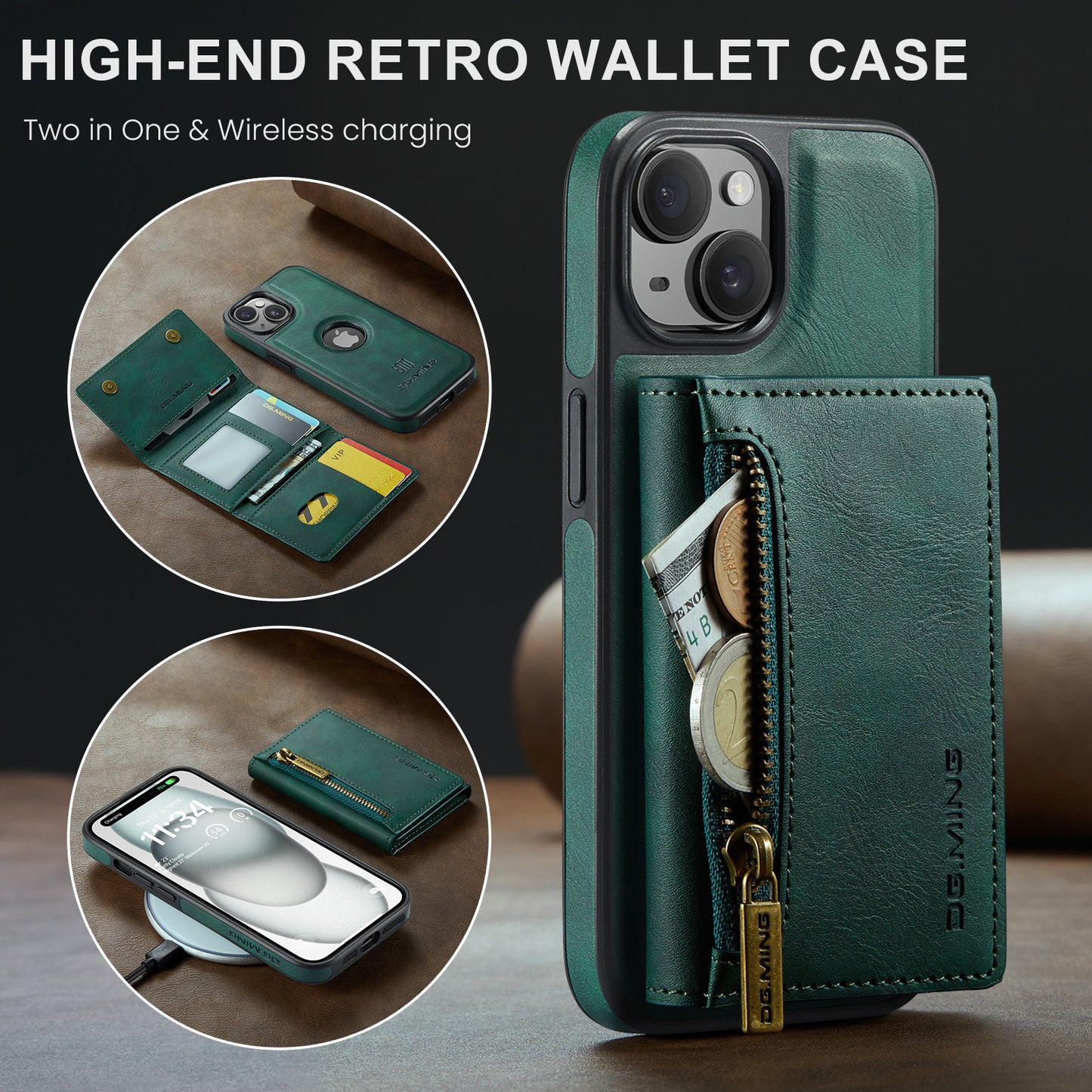 Wallet Detachable Tri-fold iPhone 15 Plus Case Muilti Card Slots