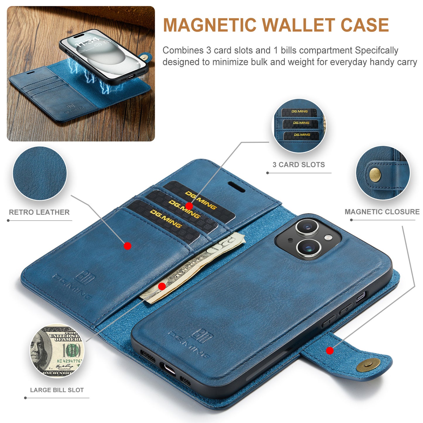 Wallet Detachable 2 In 1 Buckle iPhone 16 Plus Case Magnetic