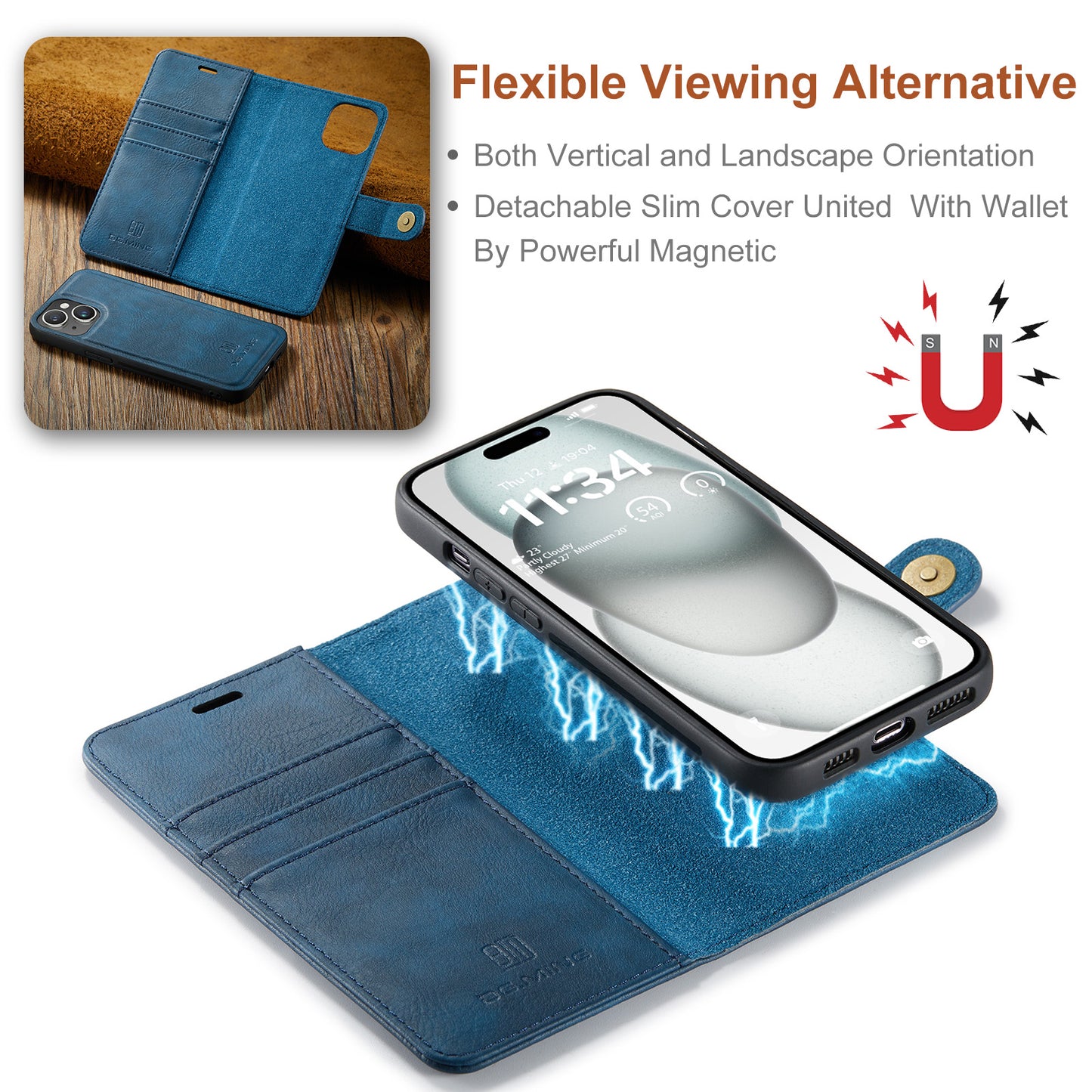 Wallet Detachable 2 In 1 Buckle iPhone 16 Plus Case Magnetic