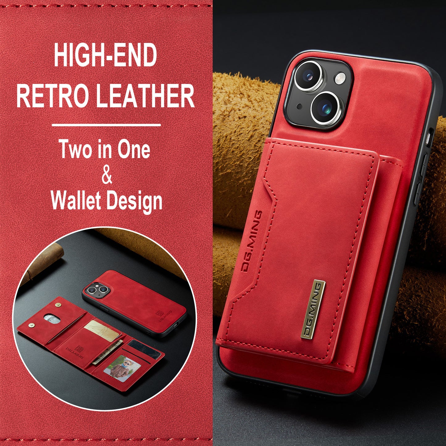 Retro Detachable Fold Card Holder iPhone 16 Case Magnetic Clip