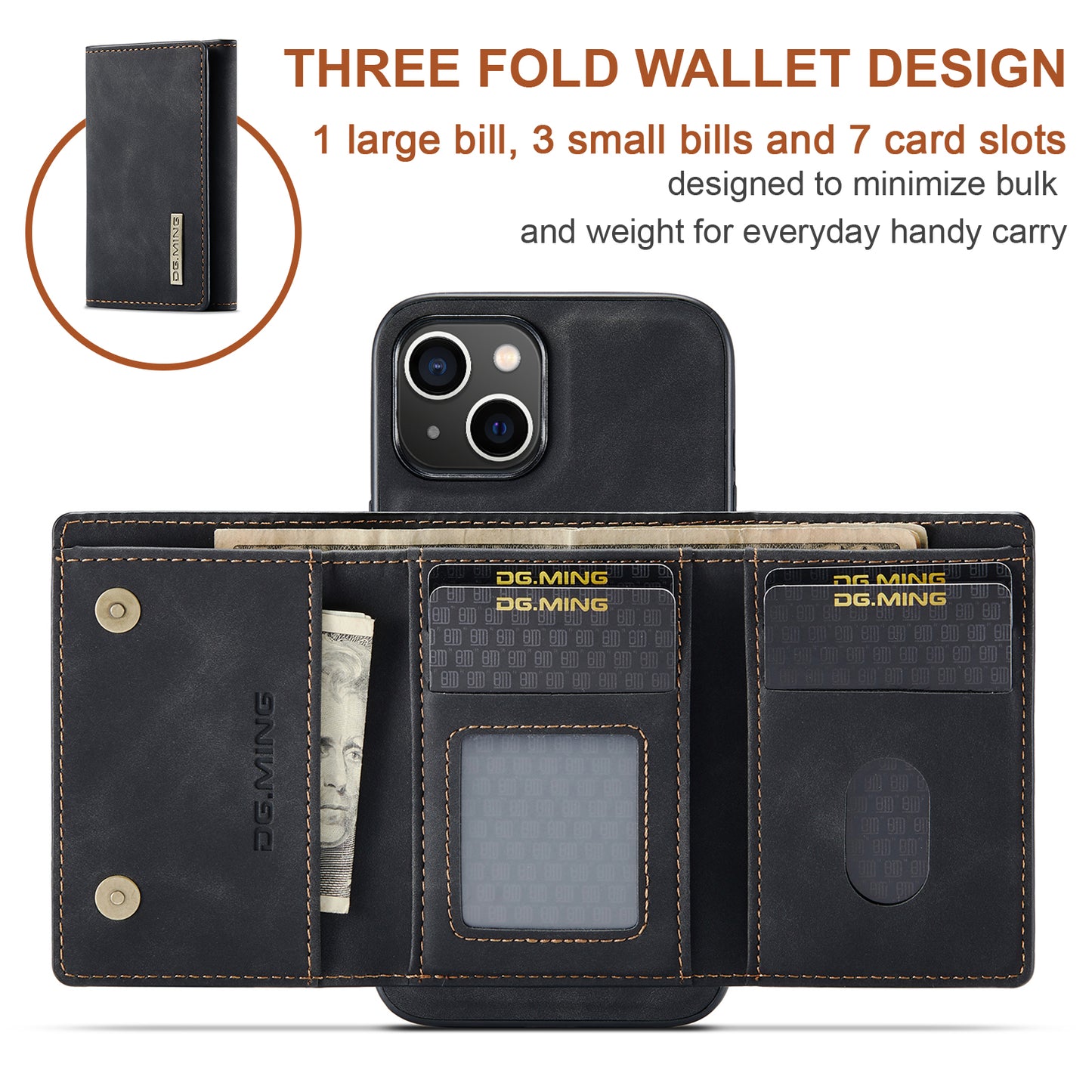 Retro Detachable Fold Wallet iPhone 15 Plus Case Magnetic Clip