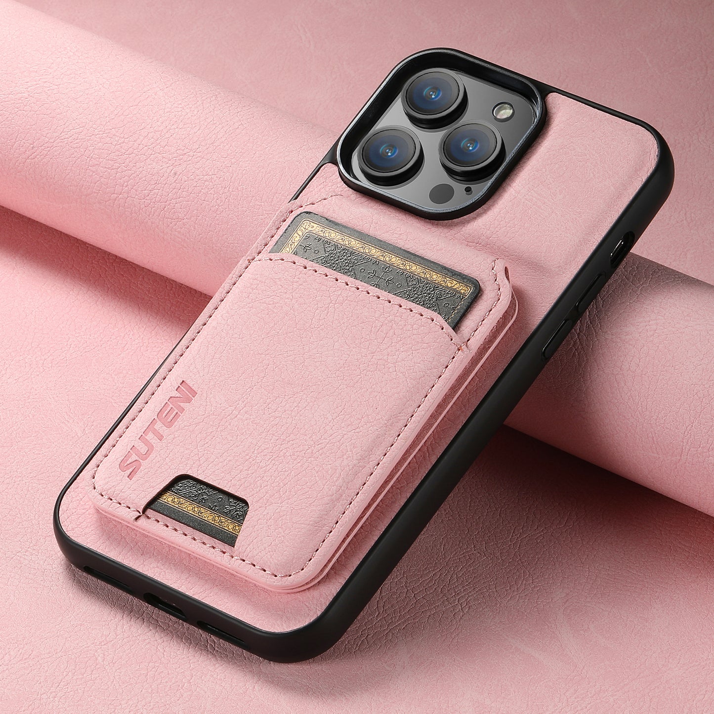 Litchi Leather Card Bag iPhone 15 Pro Max Case Magnetic