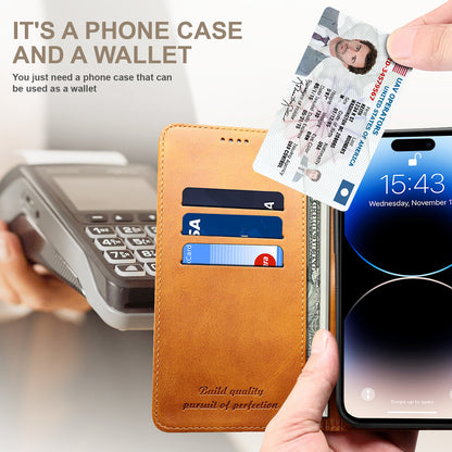 Calfskin Simple Wallet iPhone 16 Pro Max Case RFID Magnetic