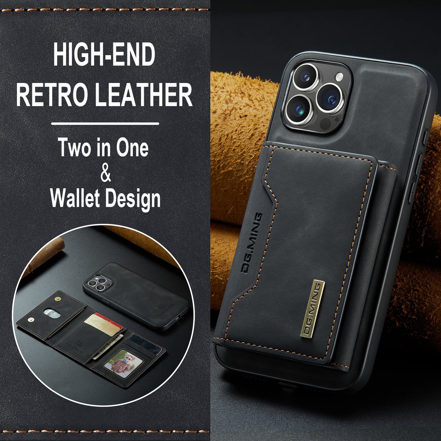 Retro Detachable Fold Card Holder iPhone 16 Pro Max Case Magnetic Clip