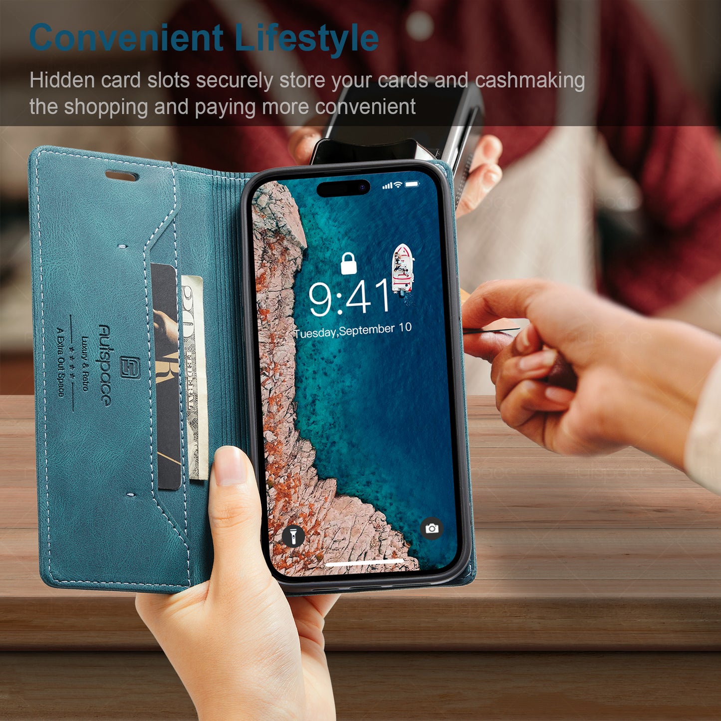 Luxury Retro Leather iPhone 15 Pro Max Case Magnetic Buckle RFID