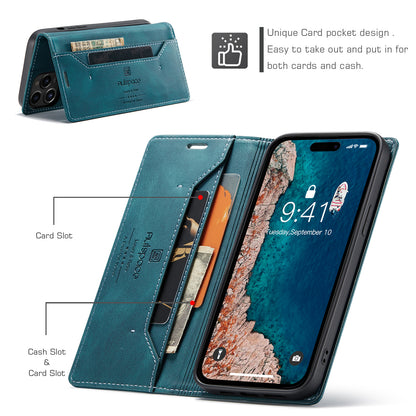 Luxury Retro Leather iPhone 15 Pro Max Case Magnetic Buckle RFID