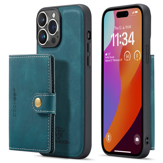 Magnetic Detachable Card Holder iPhone 16 Pro Case Leather Flip