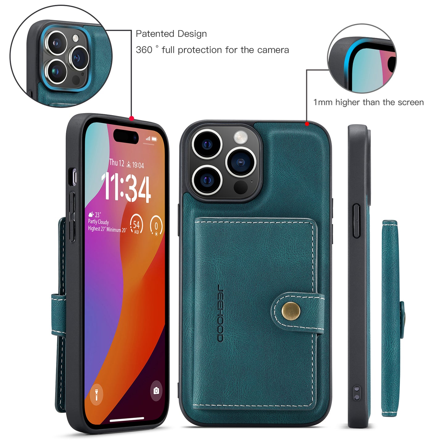 Magnetic Detachable Card Holder iPhone 16 Pro Case Leather Flip