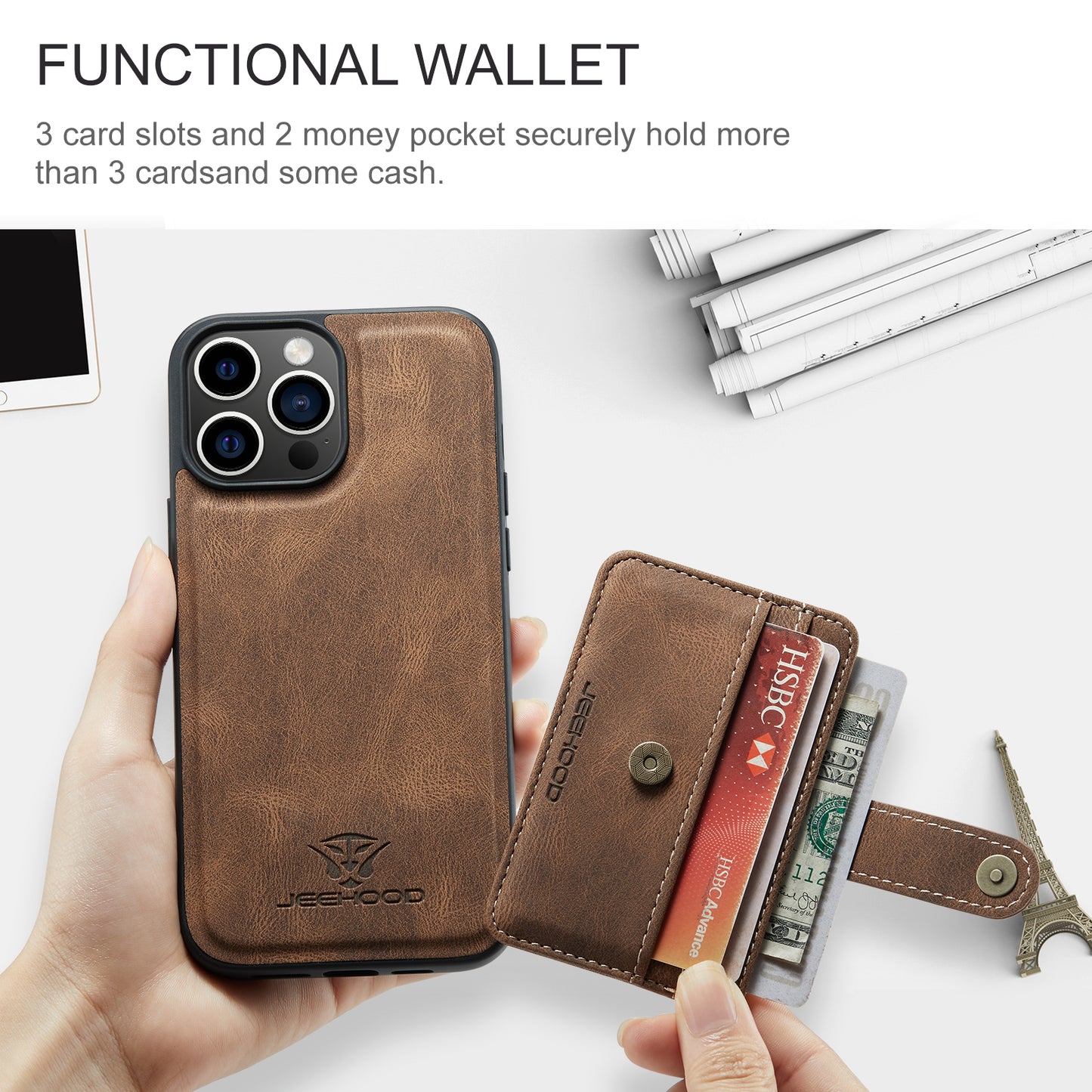 Powerful Magnetic Card Holder iPhone 16 Pro Case Detachable