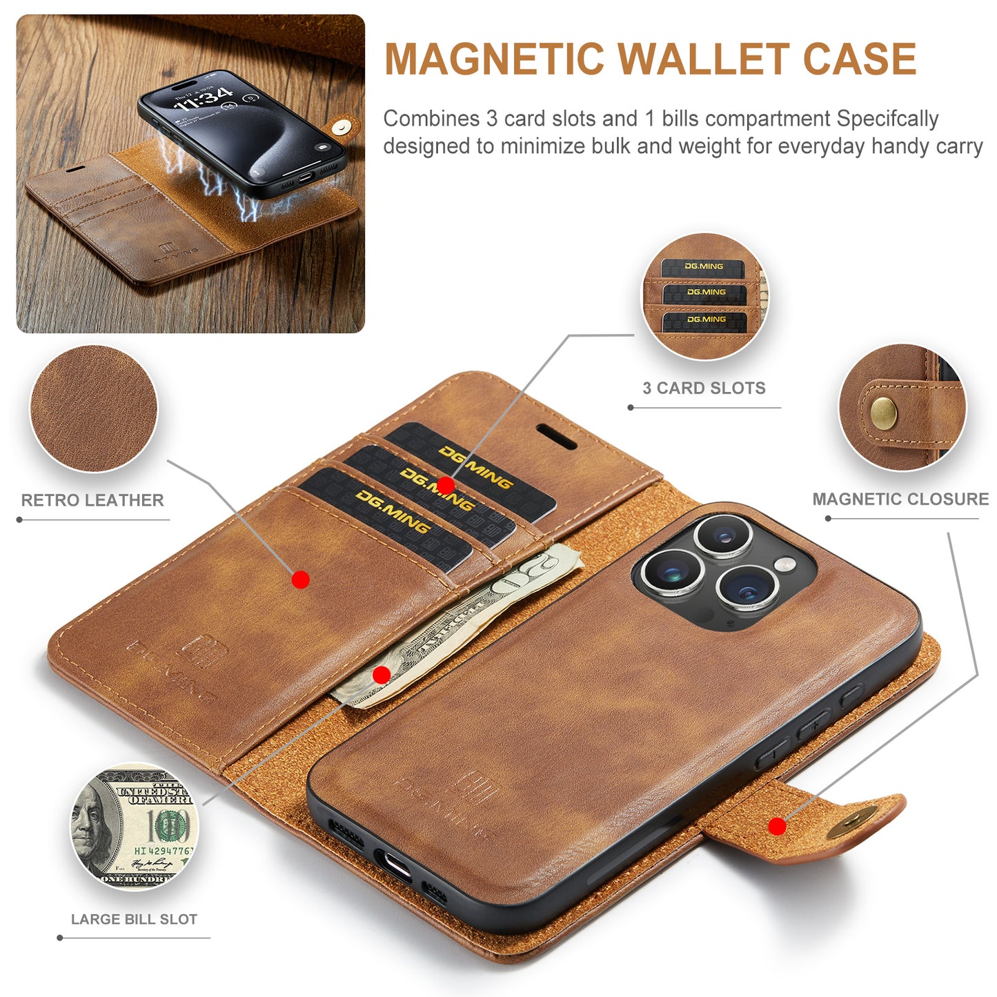 Wallet Detachable 2 In 1 Buckle iPhone 15 Pro Max Case Magnetic